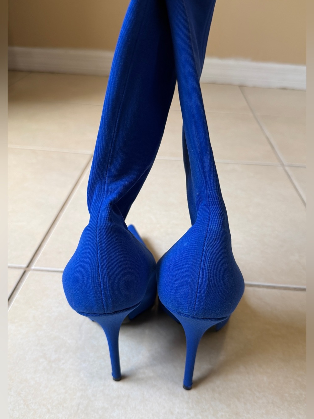 Balenciaga Women’s 10(40) Blue Knife Bootie Spandex Pointed Toe - Picture 15 of 16